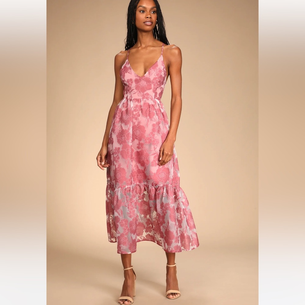 Lulus Feeling Like Forever Rose jacquard organza dress